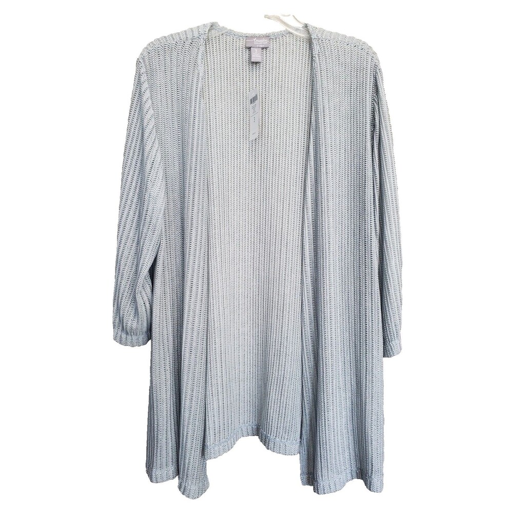 Chico's Travelers Silver Mesh Shimmer Open Front Longline Jacket Size 3 (XL) NWT